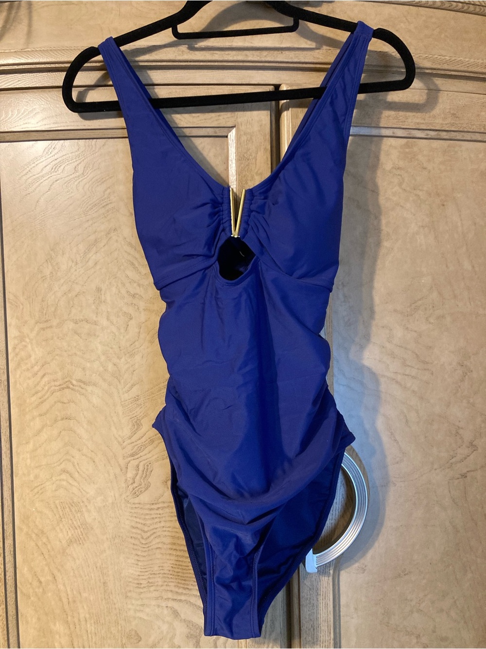 New - Eomenie Royal Blue One-Piece Swimsuit with Gold Accent